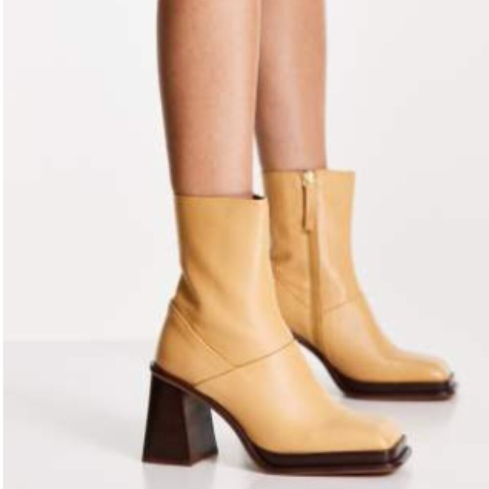 Rochelle Premium Leather Platform Heeled Boots in Camel